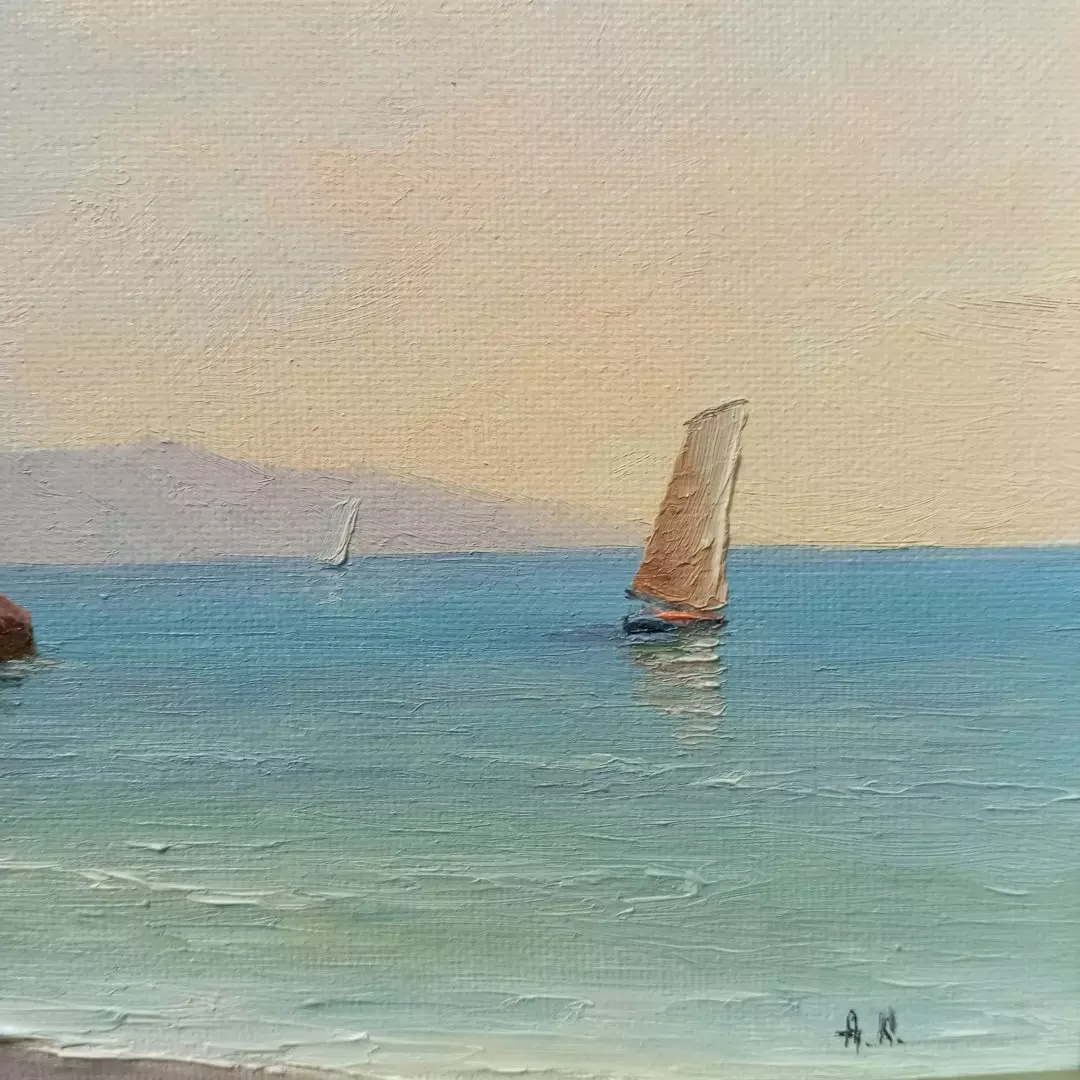 Картина. Александр Крымовский. Штиль. Холст, картон, масло. 20х30 см. Авторская живопись.