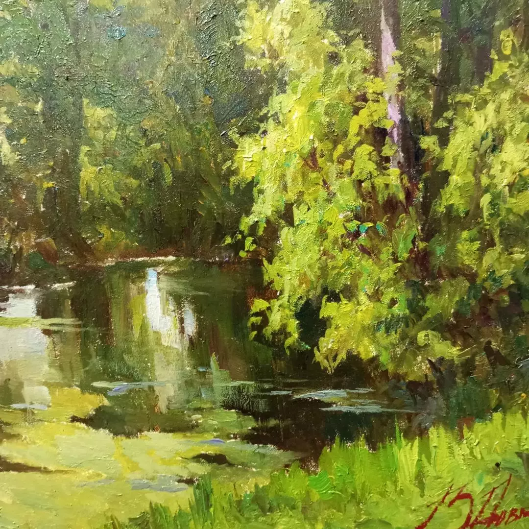 Картина. Виктор Довбенко. Заросшее озеро.  Холст, масло. 35х40см. Авторская живопись.