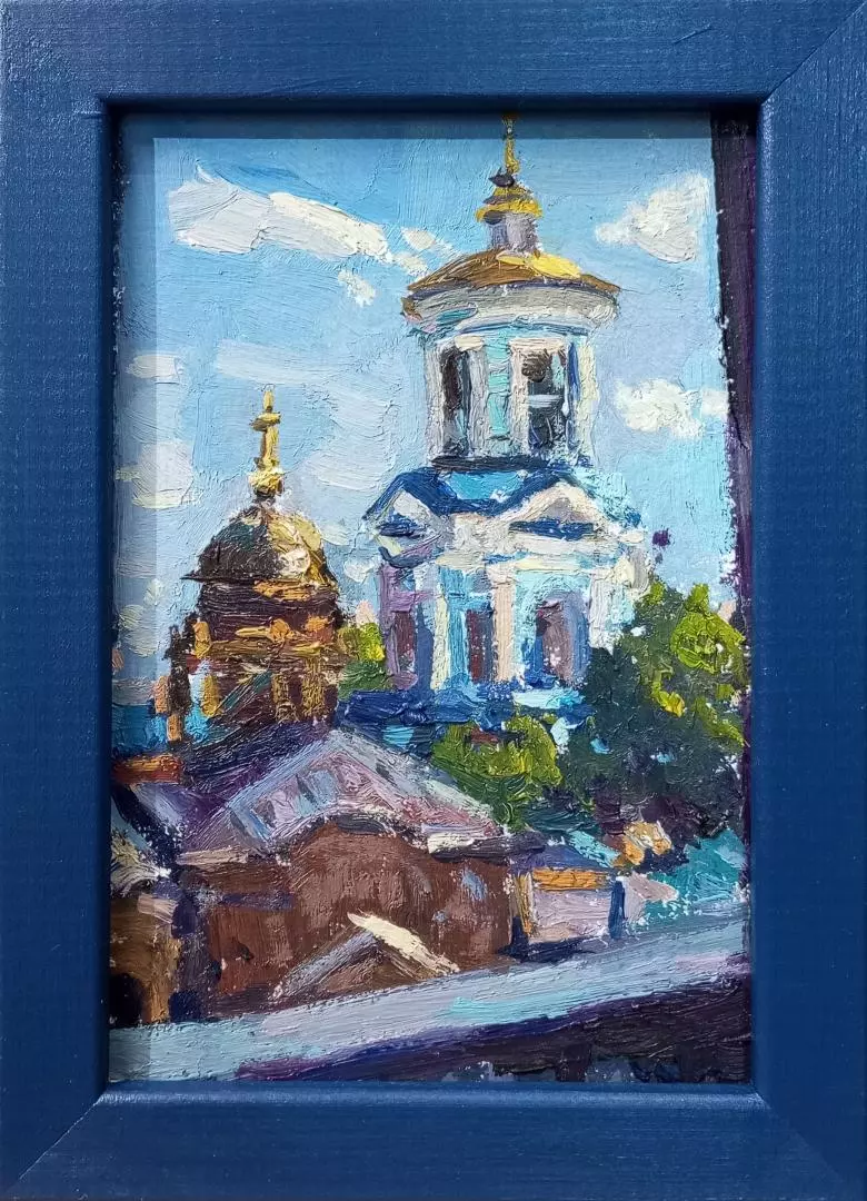 Картина. Анна Письменскова (Зайцева). Весна за окошком. Картон, масло. 15х10 см. Авторская живопись.