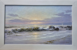 Картина. Александр Крымовский. Утро на море. Холст, картон, масло. 24х39 см. Авторская живопись.