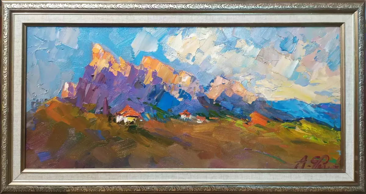 Картина. Александр Филиппов Утренние горы, холст, масло, 24х52 см. Авторская живопись.