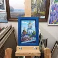 Картина. Анна Письменскова (Зайцева). Весна за окошком. Картон, масло. 15х10 см. Авторская живопись.