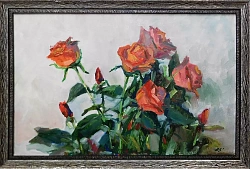 Картина. Елена Санина "Розы", холст, масло, 45х30 см. Авторская живопись. 