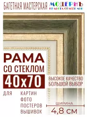 Багетная рамка для фото 40x70, фоторамка со стеклом для фотографий, постеров, картин, вышивок / темно-зеленая-золотая - 4,8 см, классическая, пластиковая,  с креплением, 715-61