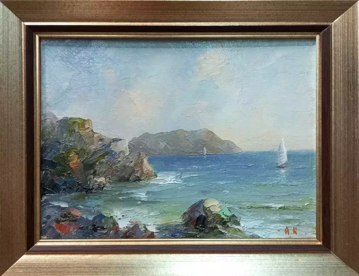 Картина. Александр Крымовский. Скалистый берег. Холст, картон, масло. 15х20 см. Авторская живопись.