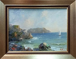 Картина. Александр Крымовский. Скалистый берег. Холст, картон, масло. 15х20 см. Авторская живопись.