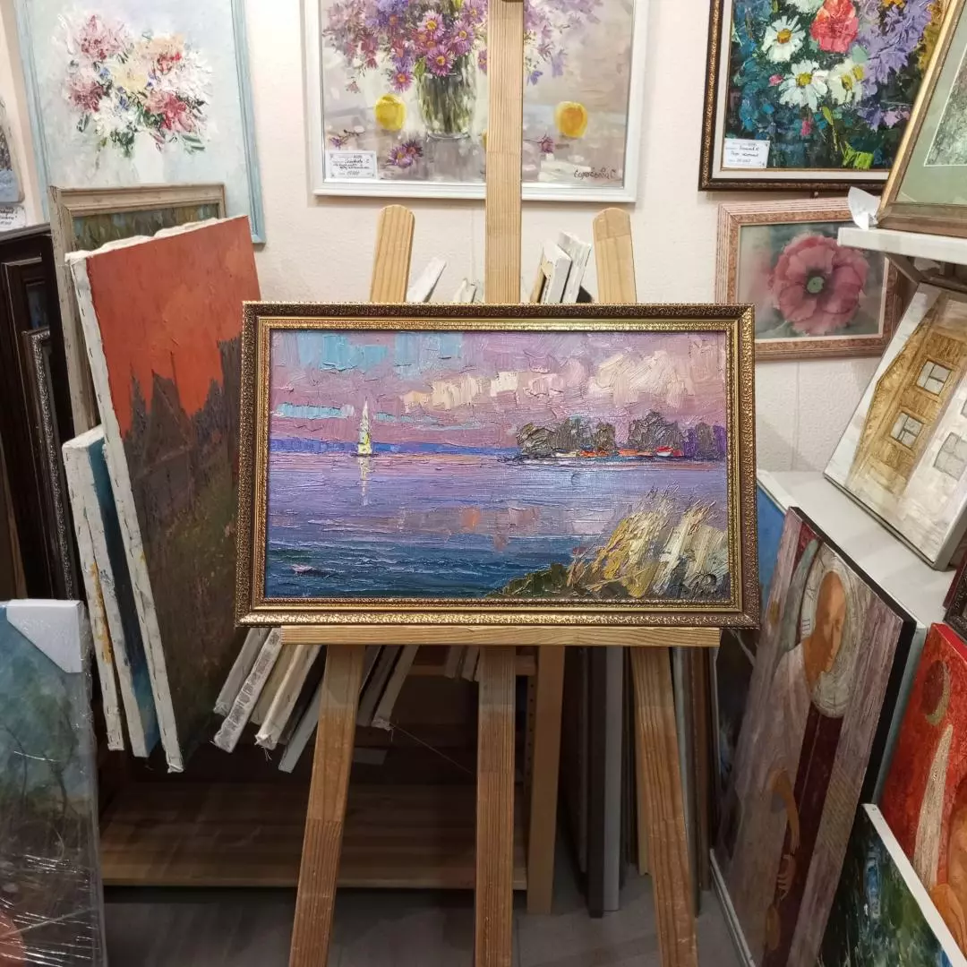 Картина. Александр Филиппов. Тихое утро в Калязине. Холст, масло. 30х50 см. Авторская живопись.