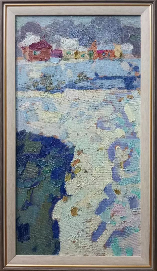 Картина. Юрий Болотов. Март свежий снежок. Холст, масло. 50х25 см. Авторская живопись.