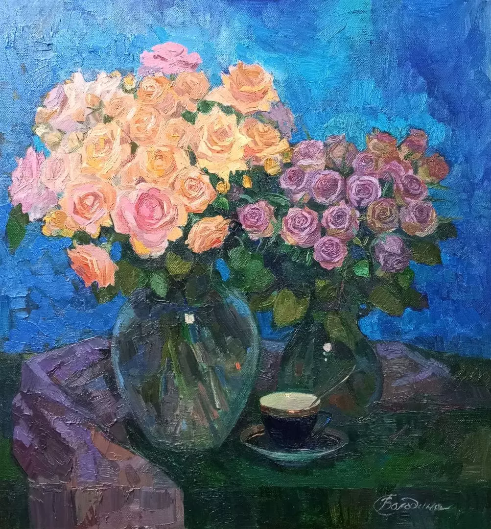 Картина. Светлана Володина Вечерние розы холст, масло, 65х60 см. Авторская живопись.