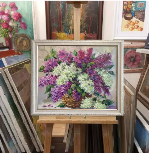 Картина. Никколова И.А. букет сирени. Холст, масло. 40х50 см. Авторская живопись.