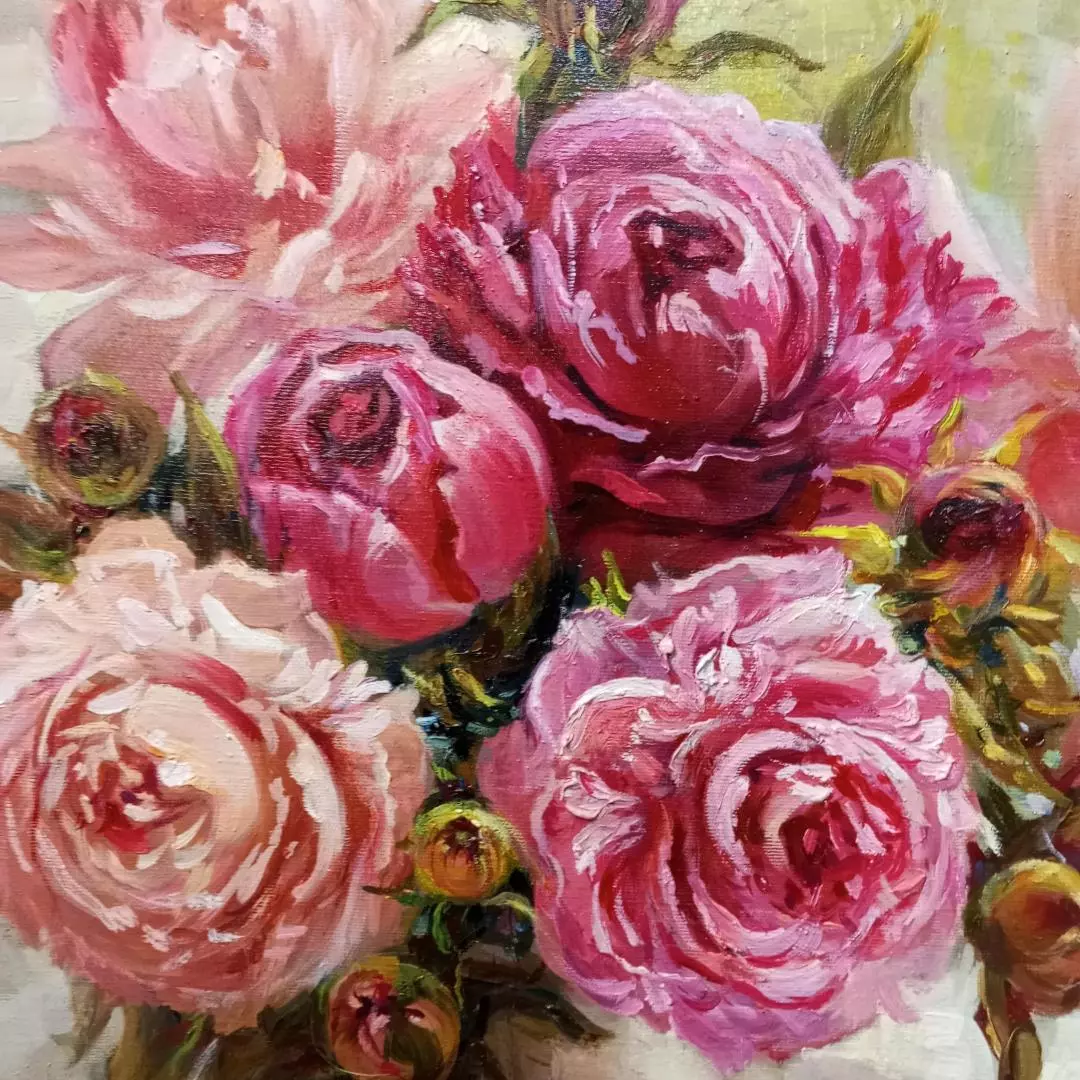Картина. Светлана Соловьева. Букет пионов. Холст, масло. 48х43 см. Авторская живопись.