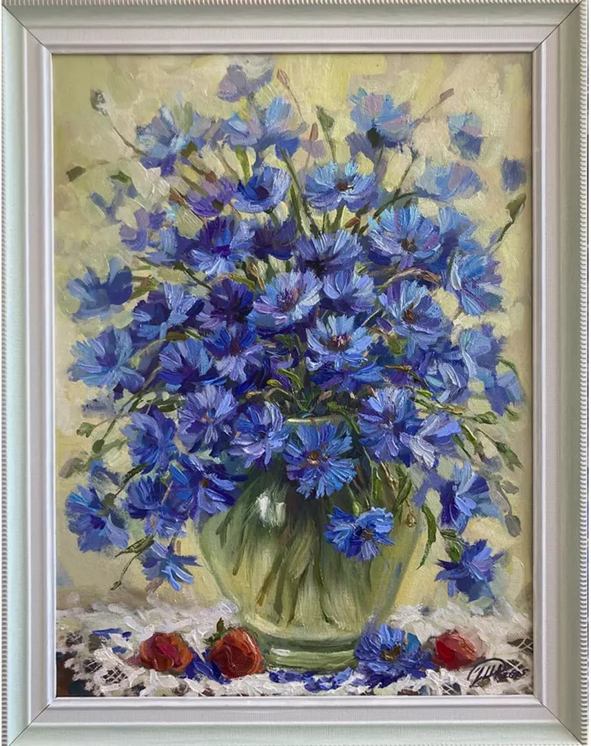 Картина. Никколова И.А. Васильки. Холст, масло. 40х30 см. Авторская живопись.