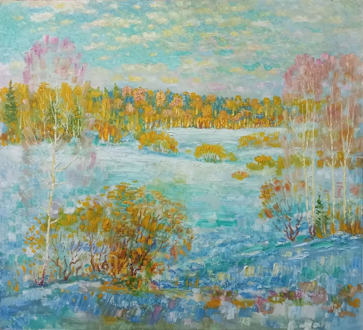 Картина. Сулеков Юрий.  Март, оргалит, масло, 61х64. Авторская живопись.