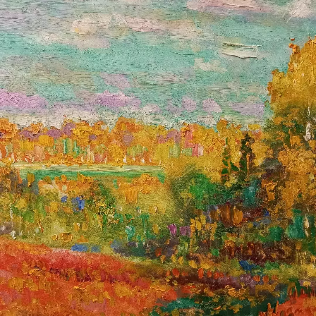 Картина. Сулеков Юрий. Осень в плешках, оргалит, масло, 53х61. Авторская живопись.