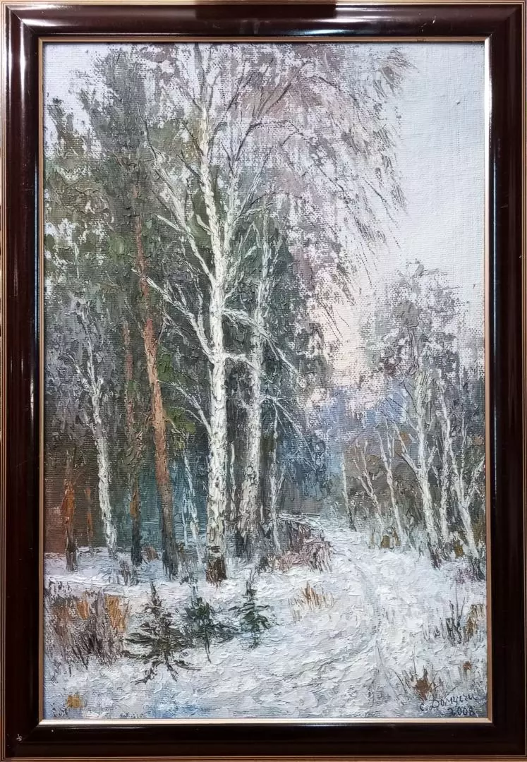 Картина. Стефан Домусчи.Березы у дороги. Холст, картон, масло. 61х41 см. Авторская живопись.