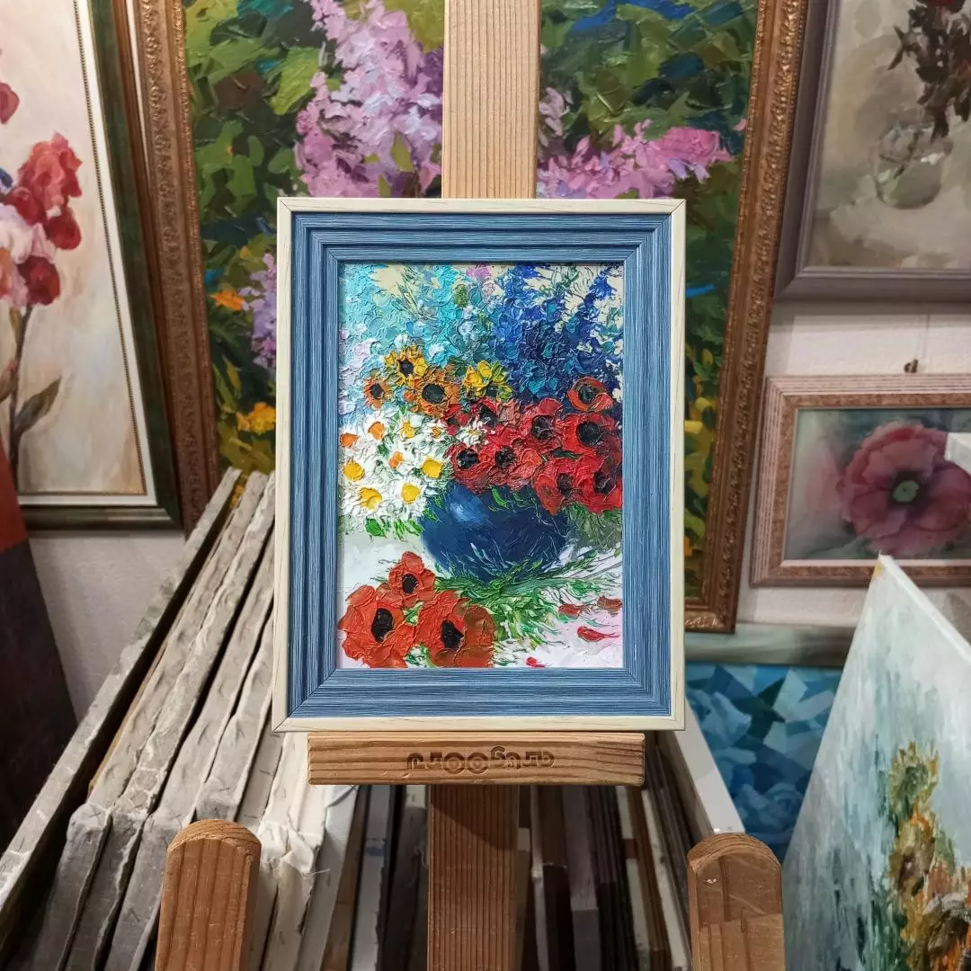 Картина. Роман Серебрянский. Букет лета. Картон, масло, 18х13 см. Авторская живопись.