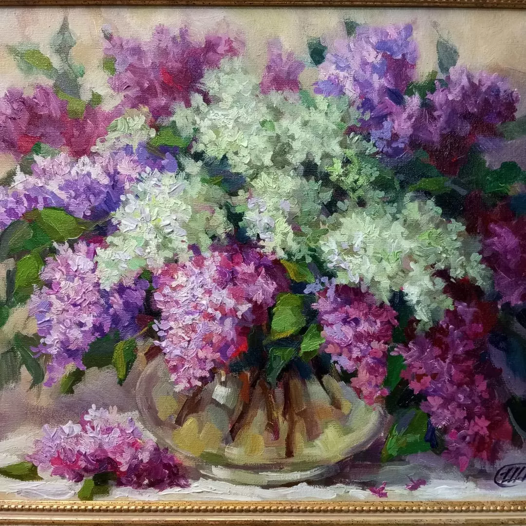 Картина. Никколова И.А. Сирень махровая. Холст, масло. 30х40 см. Авторская живопись.
