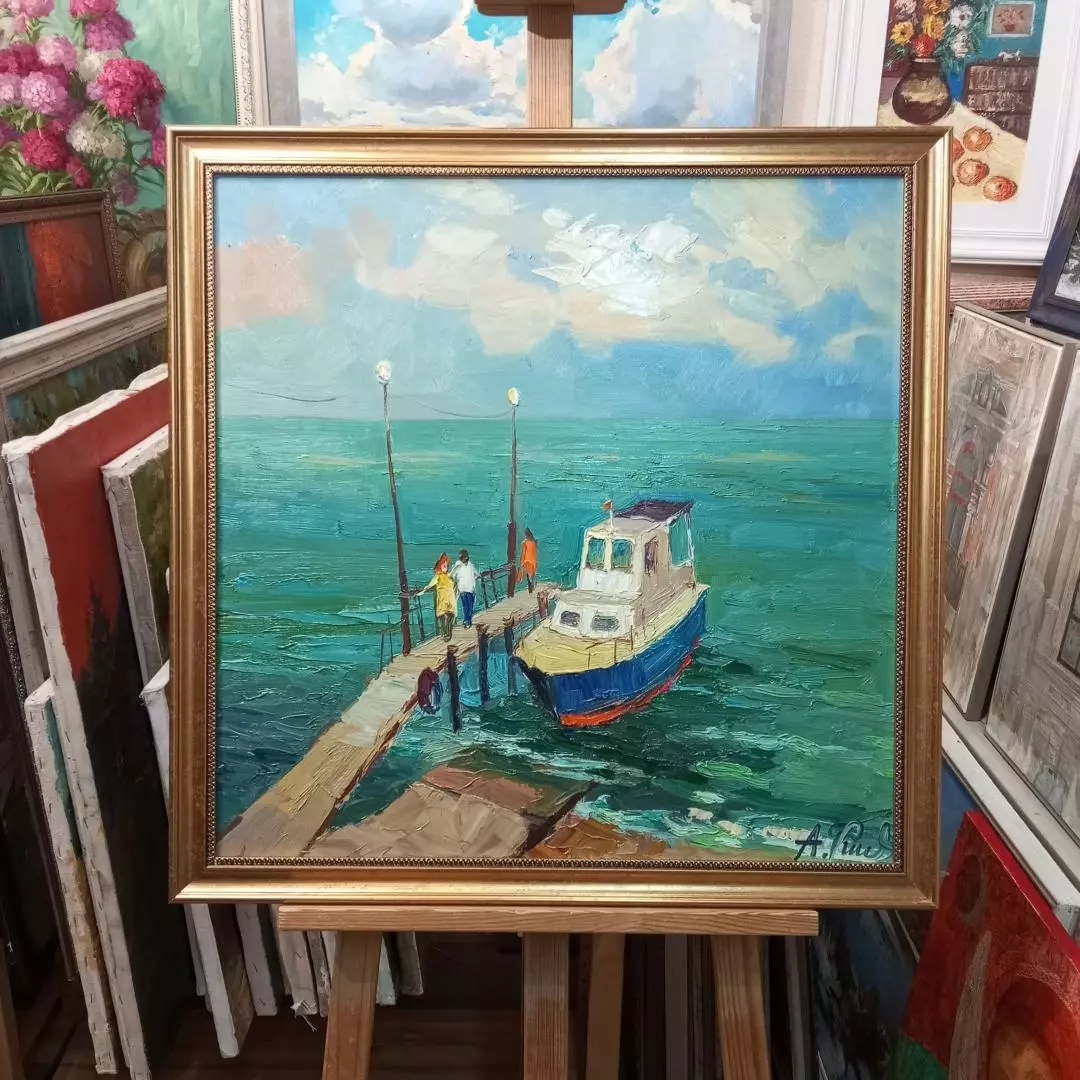 Картина. Александр Филиппов. На причале Ордженекидзе. Холст, масло. 60х60 см. Авторская живопись.