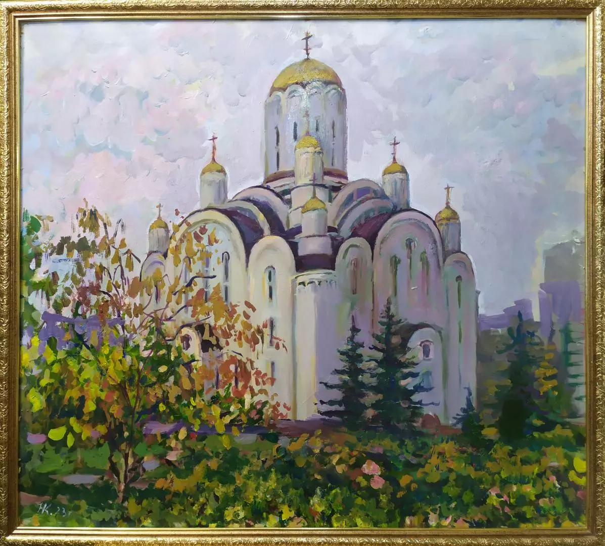 Картина. Надежда Кущева Храм Ксении Петербургской двп, масло, 53х57 см. Авторская Живопись.