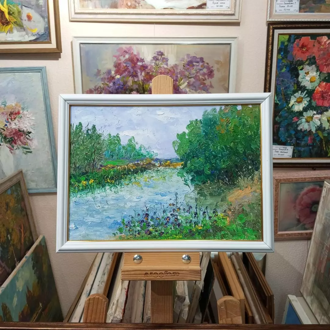 Картина. Роман Серебрянский. Летний полдень. Картон, масло. 25х35 см. Авторская живопись.
