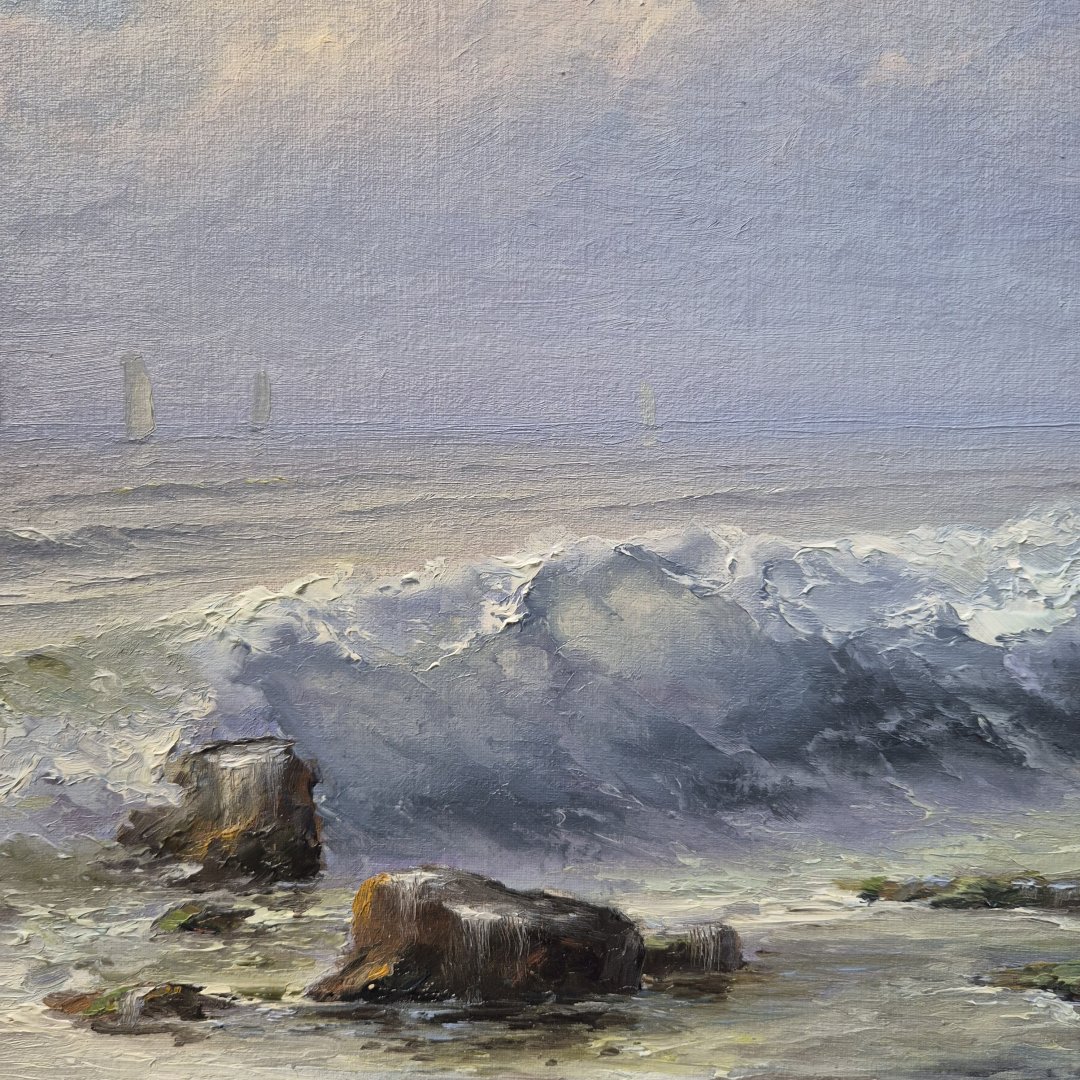 Картина. Александр Крымовский. Морской вид. Холст, картон, масло. 29х25 см. Авторская живопись.