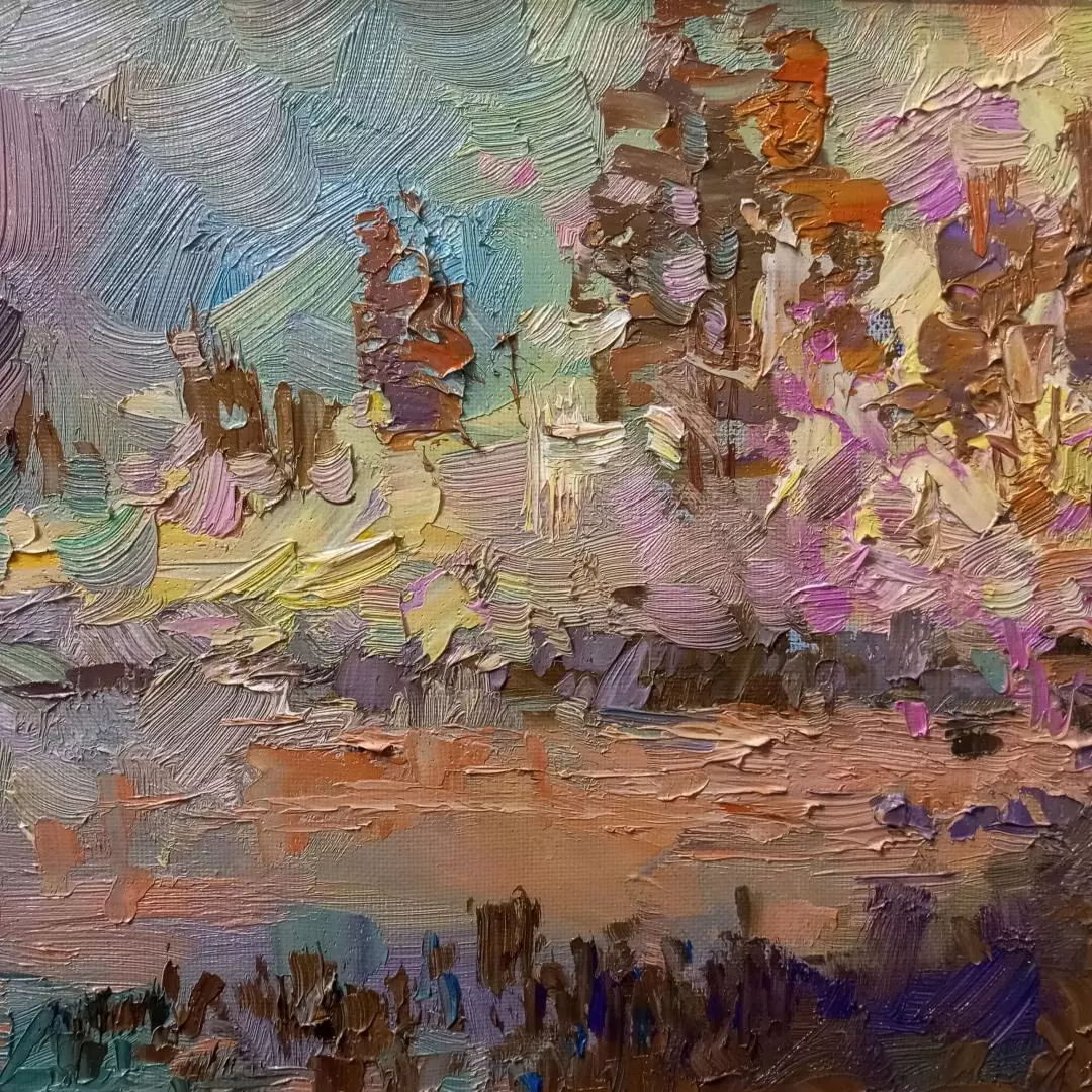 Картина. Александр Филиппов. Туманное утро. Холст, масло. 25х50 см. Авторская живопись.