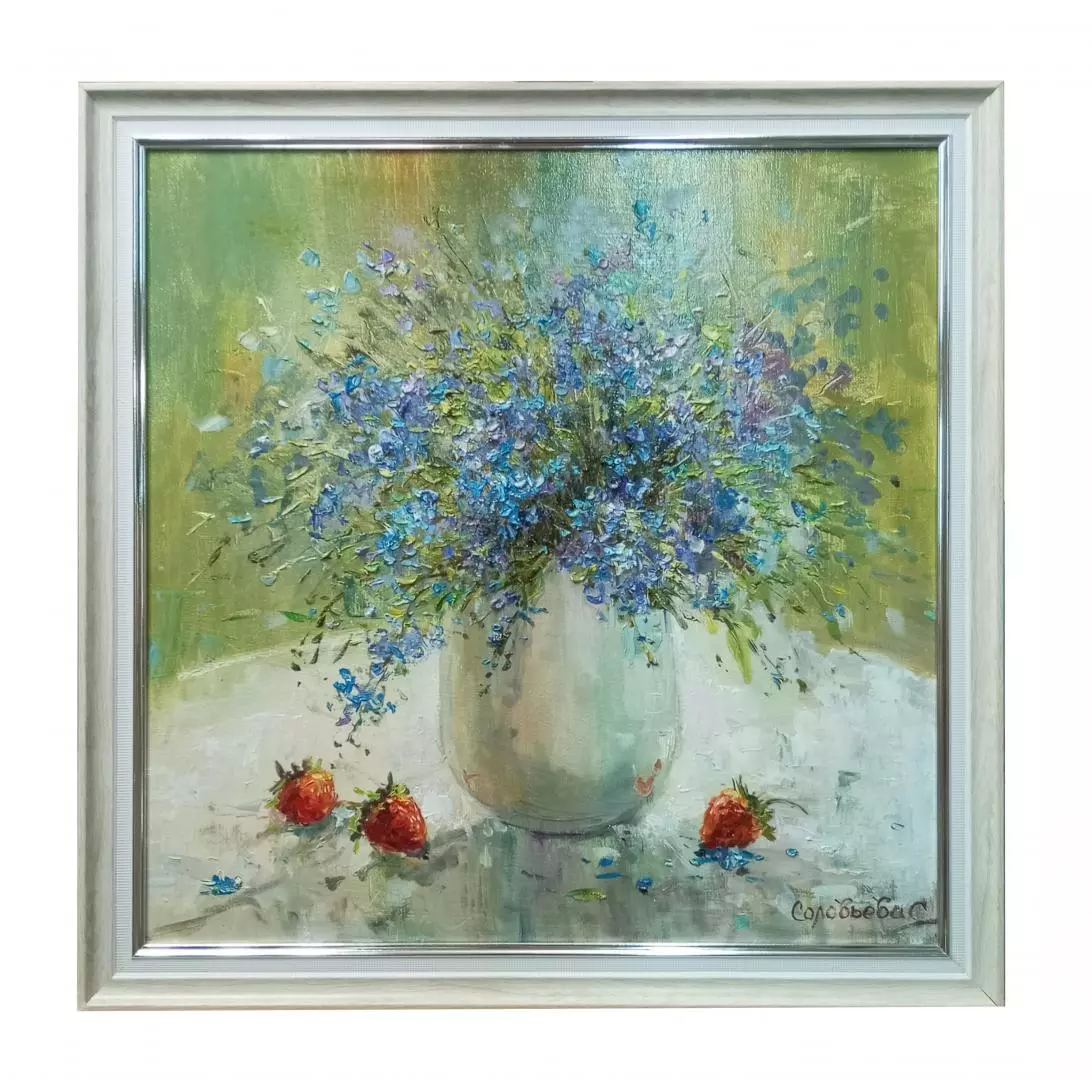 Картина. Светлана Соловьева. Незабудки. Холст, масло. 40х40 см. Авторская живопись.