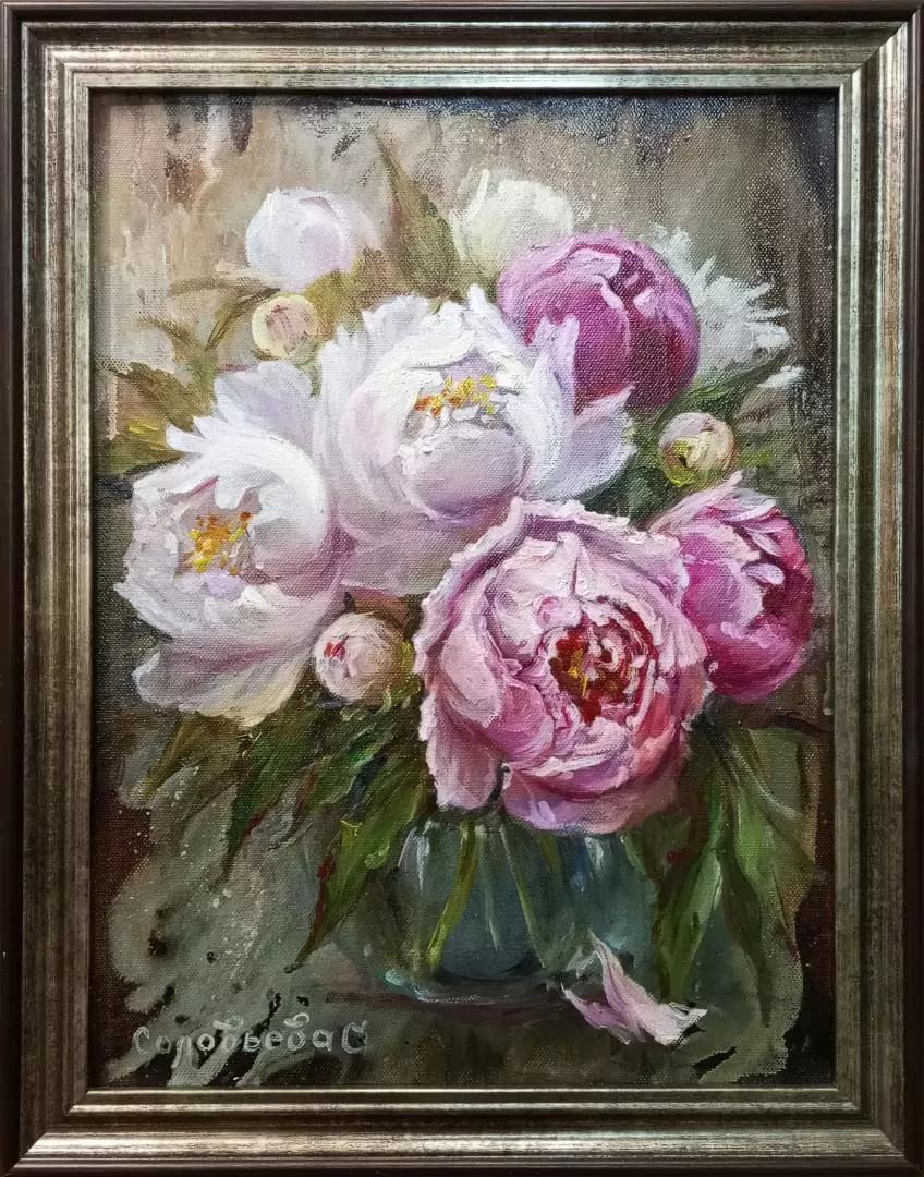 Картина. Светлана Соловьева. Пионы. Холст, масло. 40х30 см. Авторская живопись.