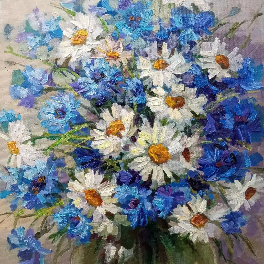 Картина. Никколова И.А. Деревенский букет. Холст, масло. 40х30 см. Авторская живопись.