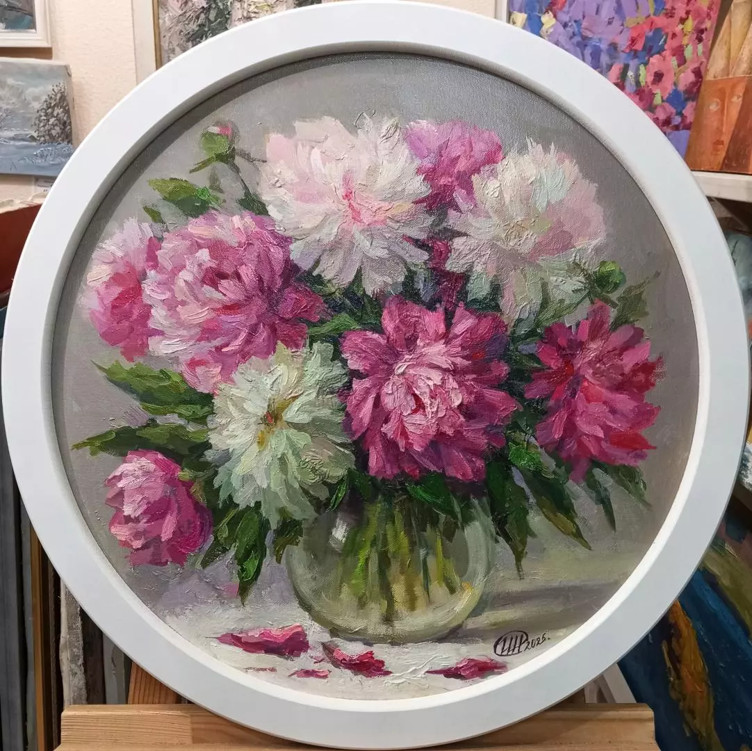 Картина. Никколова И.А. Букет пионов. Холст, масло. 50х50 см. Авторская живопись.