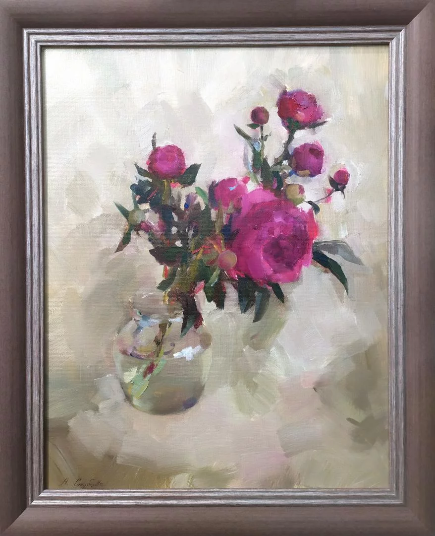 Картина. Анастасия Голубцова Пион холст, картон, масло, 45х35 см. Авторская живопись.