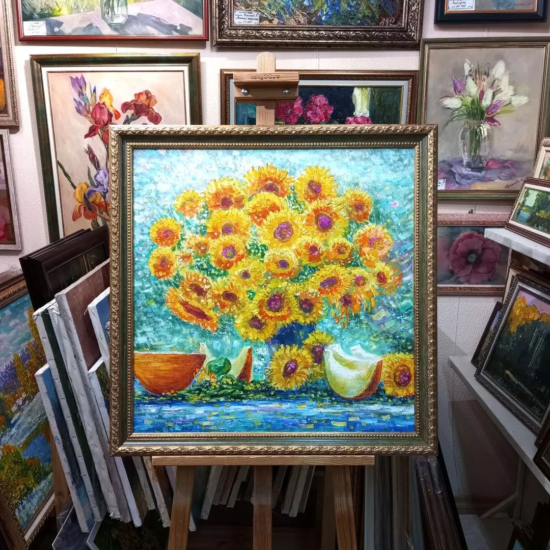 Картина. Сулеков Юрий Натюрморт с дыней, оргалит, масло, 60,5х60,5см. Авторская живопись.