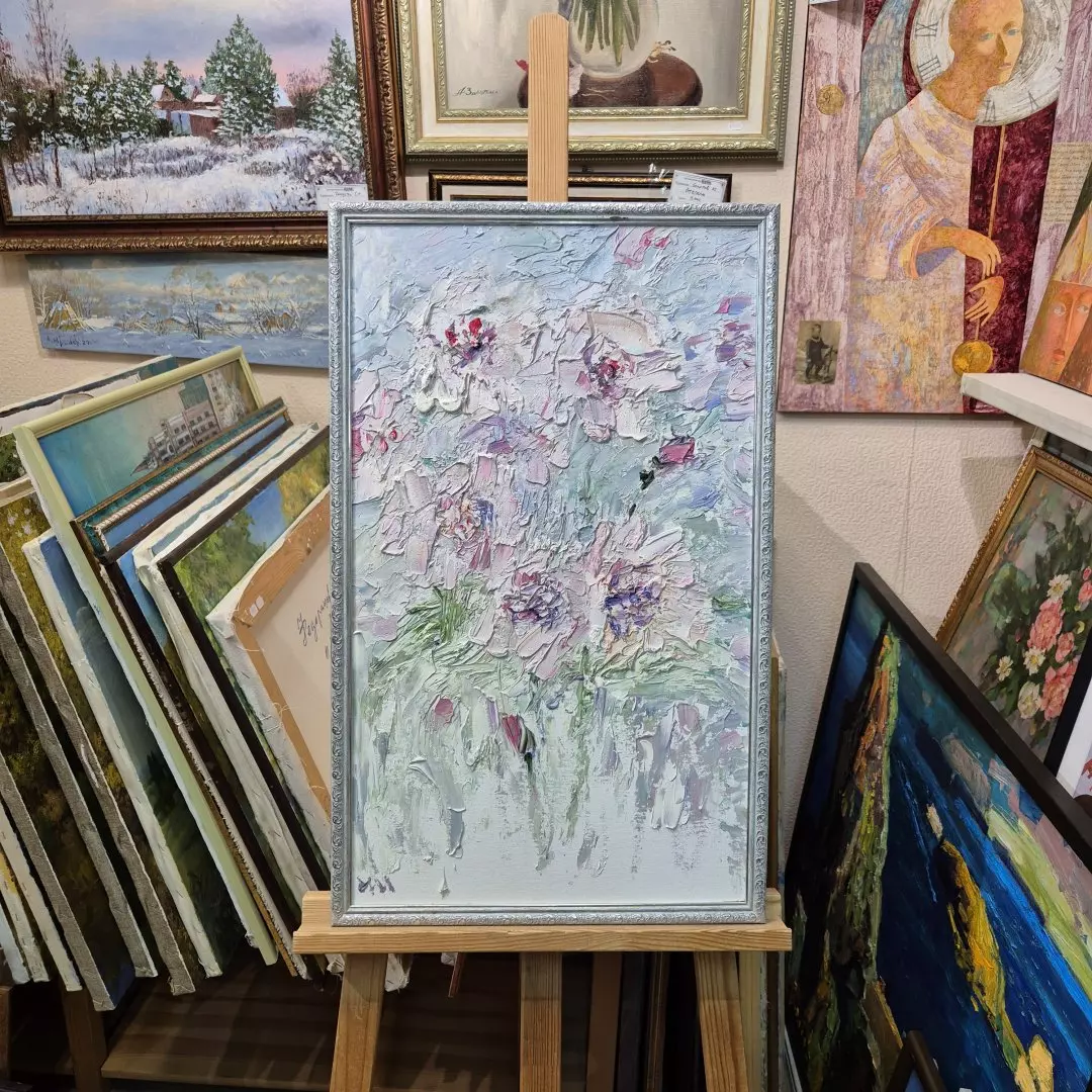 Картина. Инна Москалева. Жизнь в розовом цвете. Холст, картон, масло. 65х39см.. Авторская живопись.