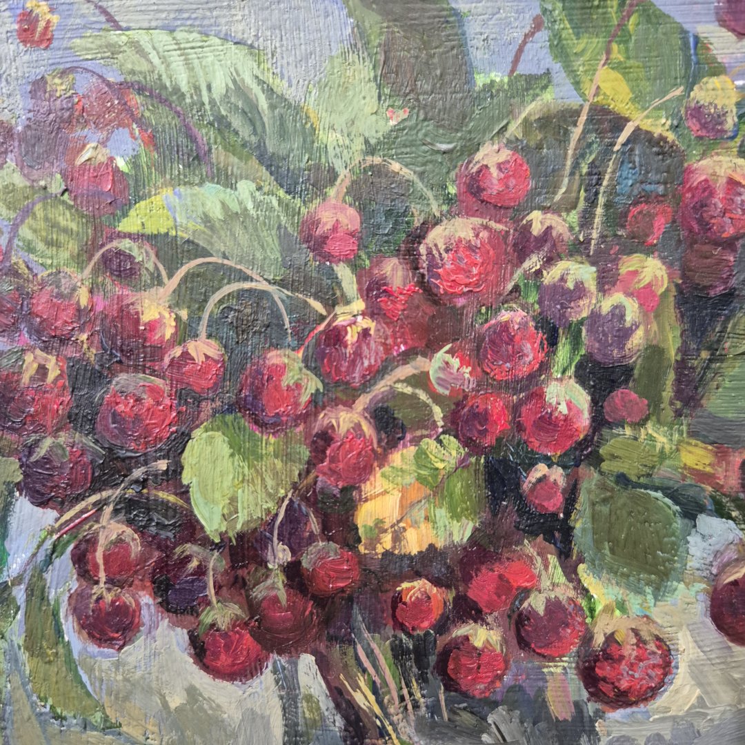 Картина. Светлана Володина. Земляника. Картон, масло. 15х20 см. Авторская живопись.