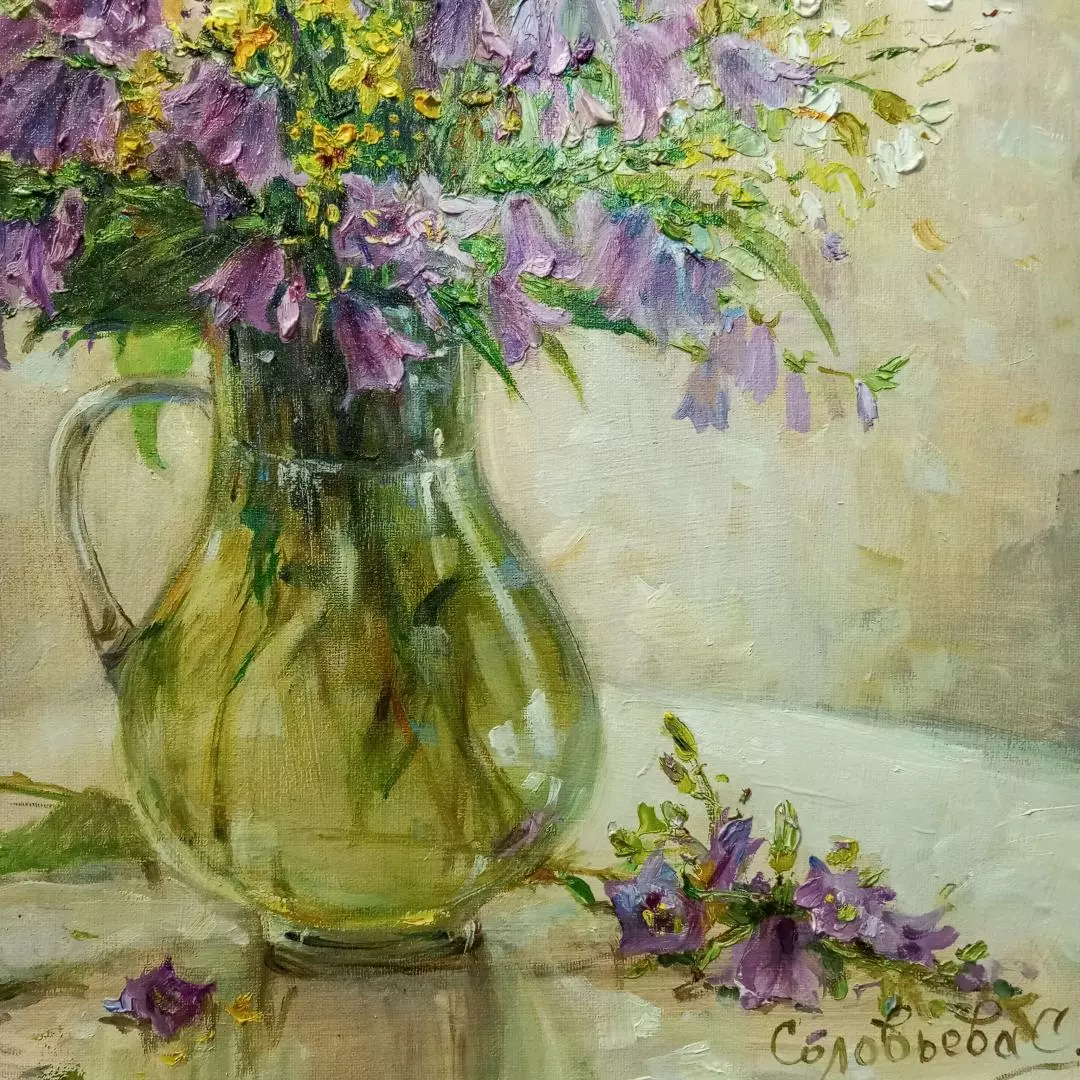 Картина. Светлана Соловьева. Колокольчики. Холст, масло. 50х40 см. Авторская живопись.