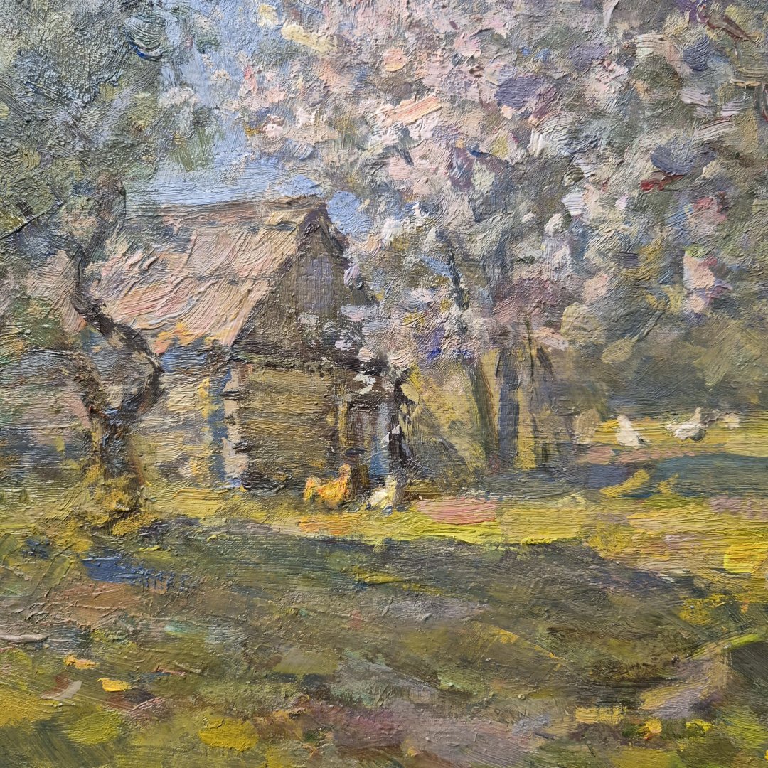 Картина. Александр Поплавский. В весеннем саду. Картон, масло. 30х45 см. Авторская живопись.