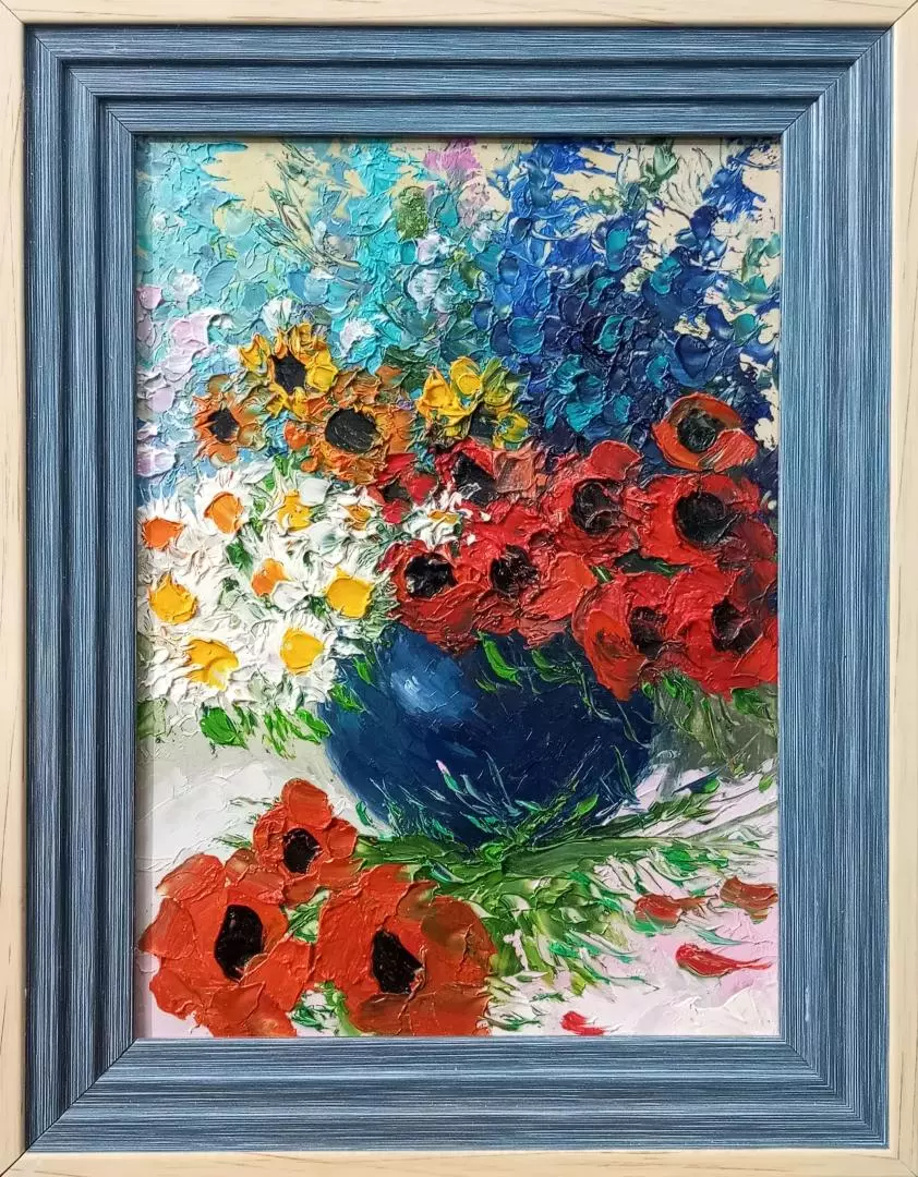 Картина. Роман Серебрянский. Букет лета. Картон, масло, 18х13 см. Авторская живопись.