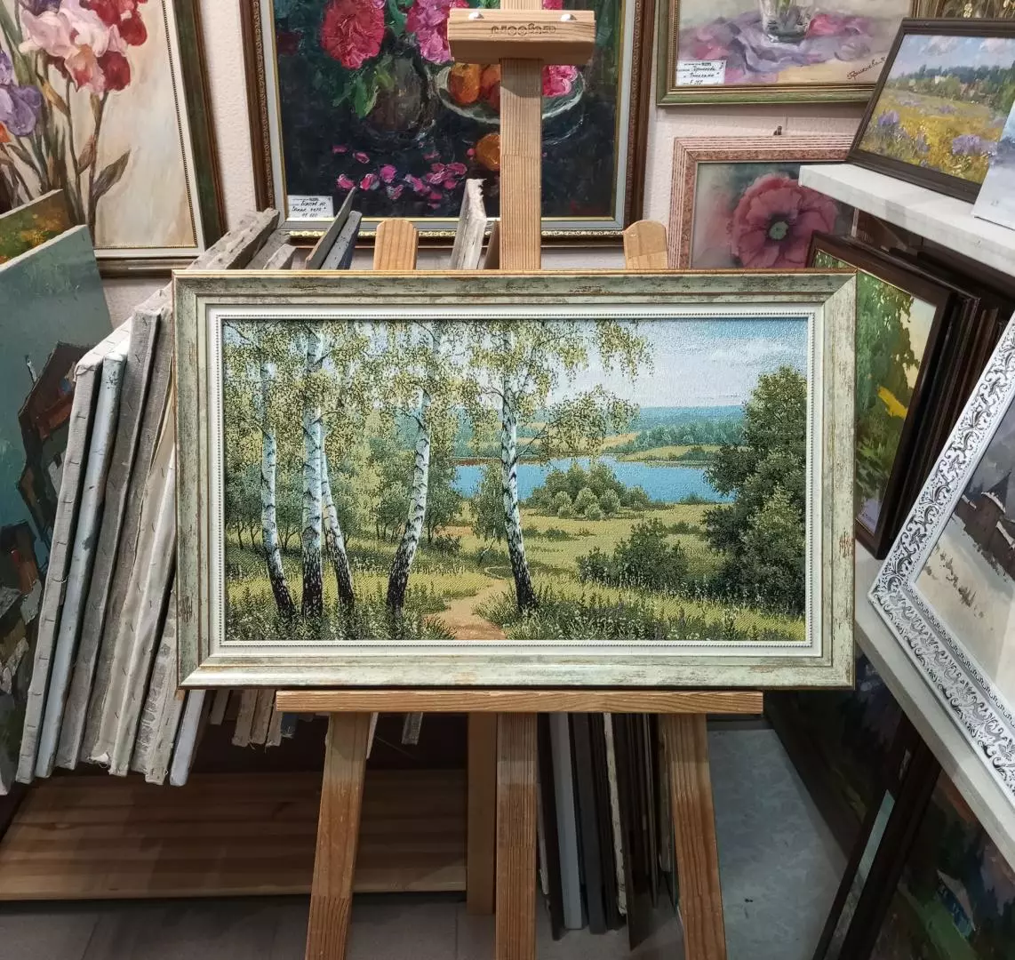 Гобелен в раме. Пять берёз евро, габ 40х65 см. 715-60