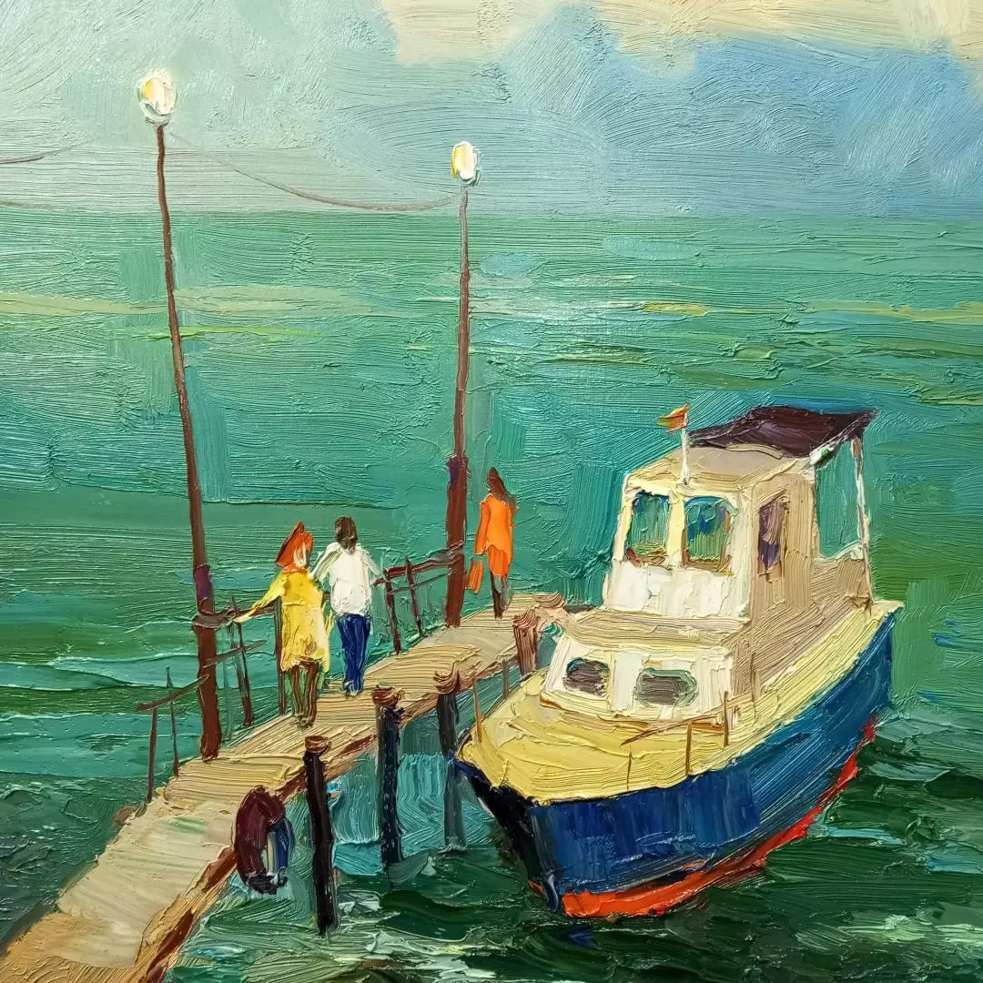 Картина. Александр Филиппов. На причале Ордженекидзе. Холст, масло. 60х60 см. Авторская живопись.