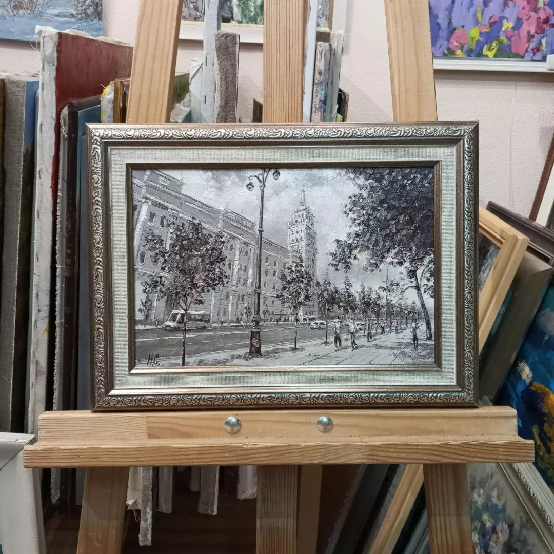 Картина. Сергей Нелюбин. Воронеж, по пути к ЮВЖД чб. Холст, масло. 20х30 см. Авторская живопись.
