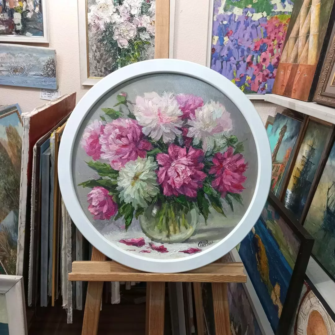 Картина. Никколова И.А. Букет пионов. Холст, масло. 50х50 см. Авторская живопись.