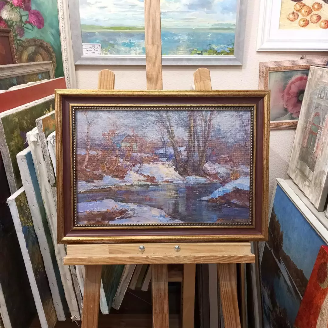 Картина. Александр Поплавский. В марте. Оргалит, масло. 30х45 см. Авторская живопись.