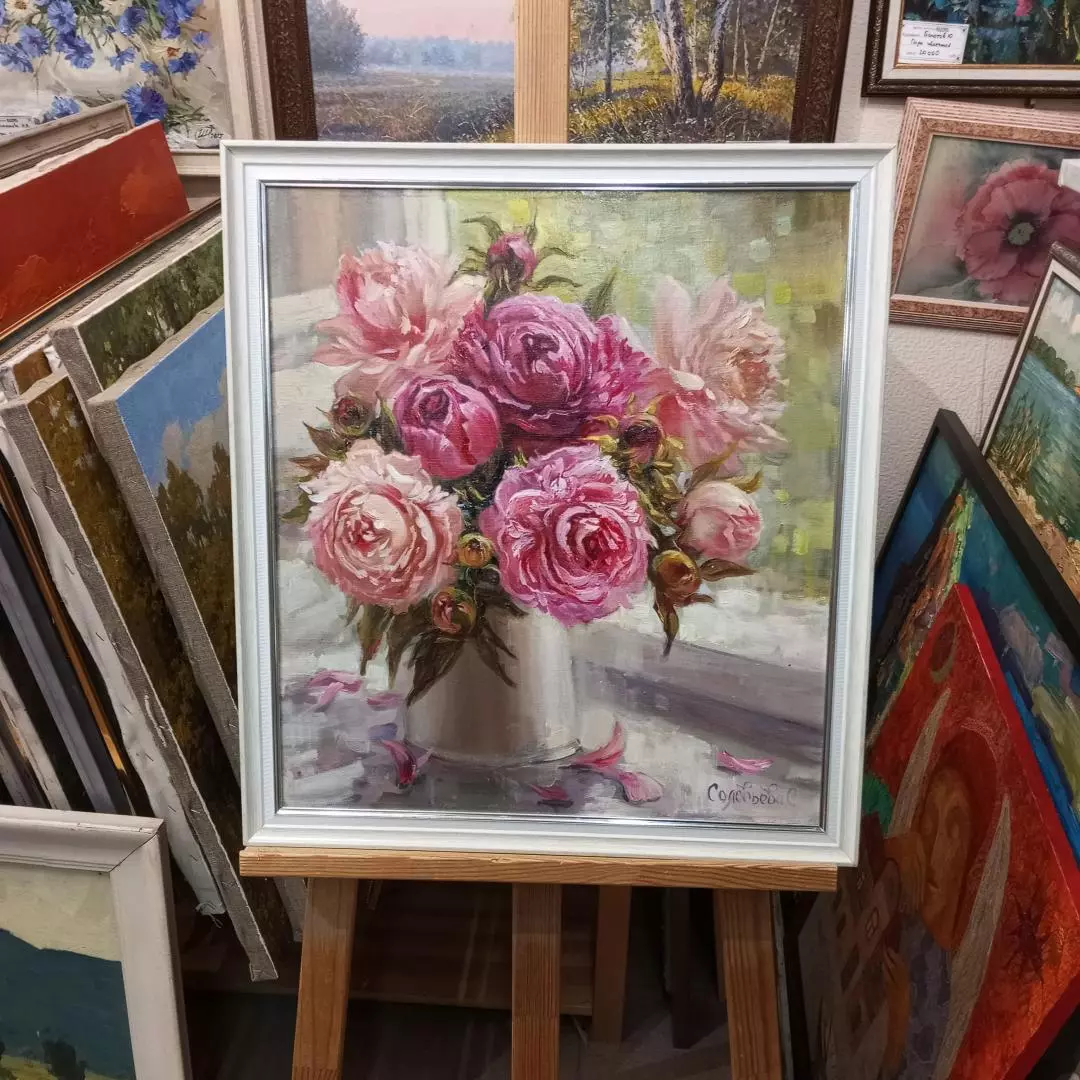 Картина. Светлана Соловьева. Букет пионов. Холст, масло. 48х43 см. Авторская живопись.