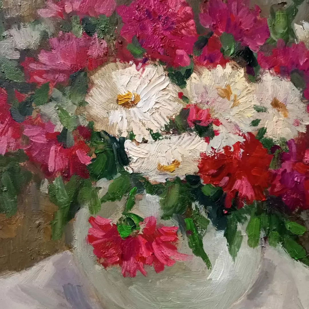 Картина. Лолита Серебрянская-Симонян. Астры. Картон, масло. 23х23 см. Авторская живопись.