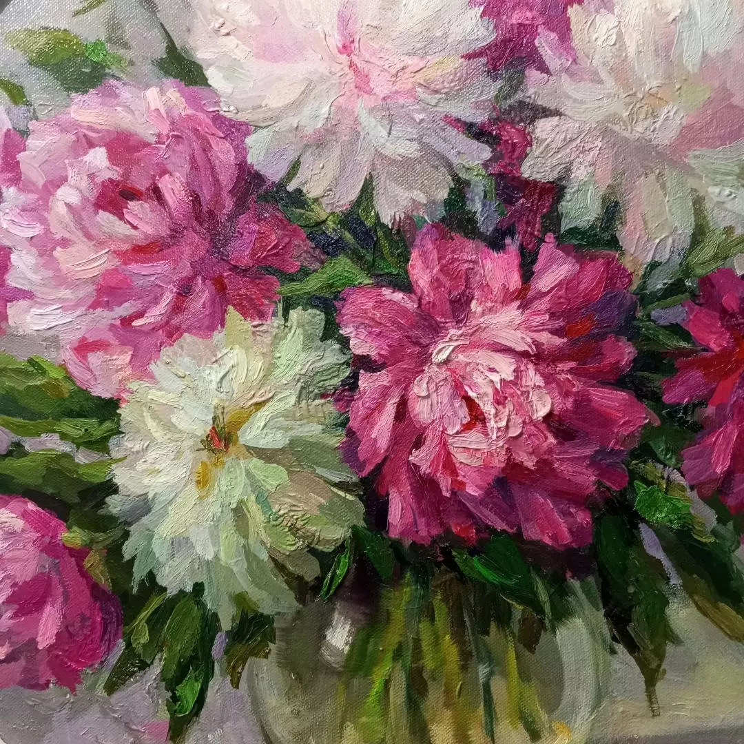Картина. Никколова И.А. Букет пионов. Холст, масло. 50х50 см. Авторская живопись.
