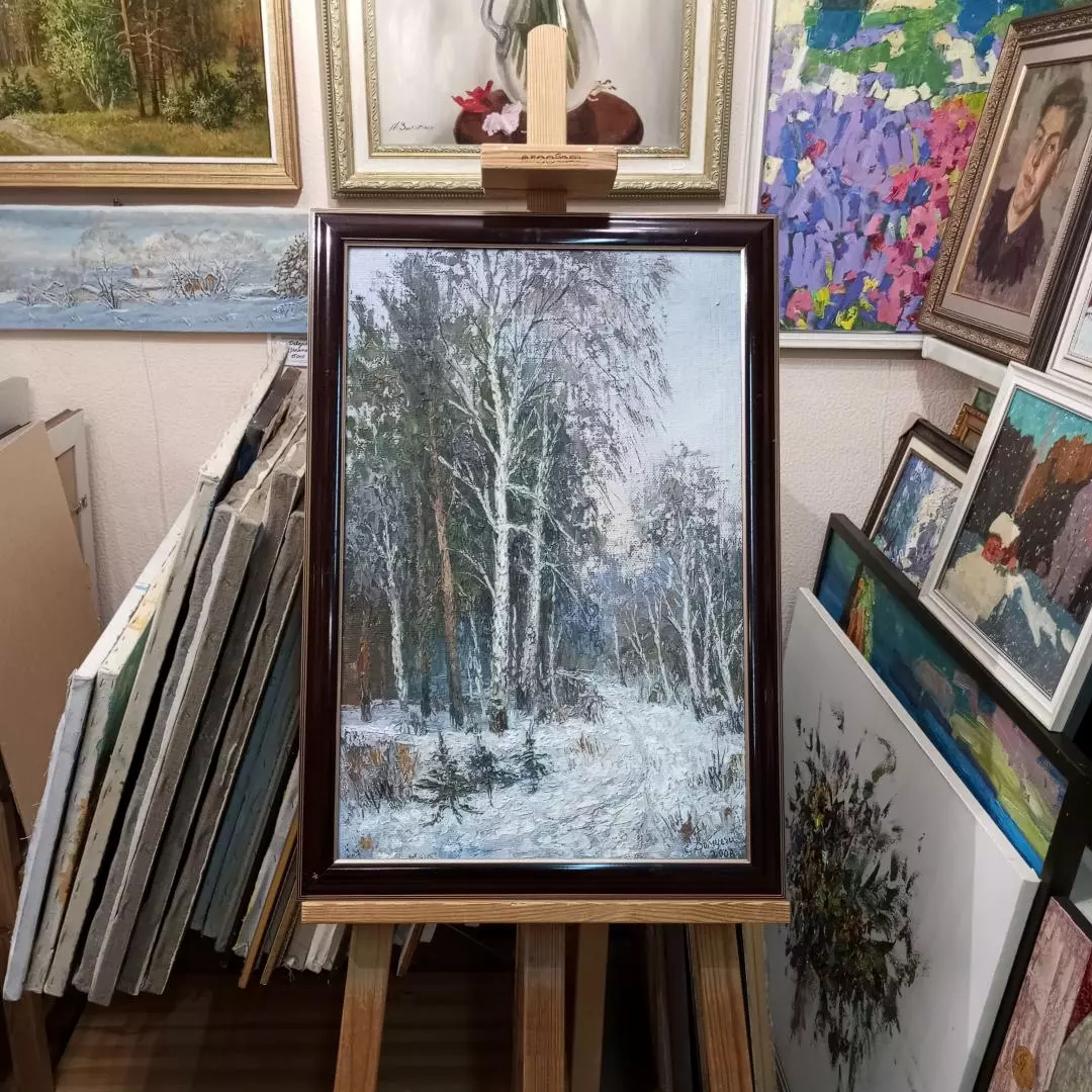 Картина. Стефан Домусчи.Березы у дороги. Холст, картон, масло. 61х41 см. Авторская живопись.
