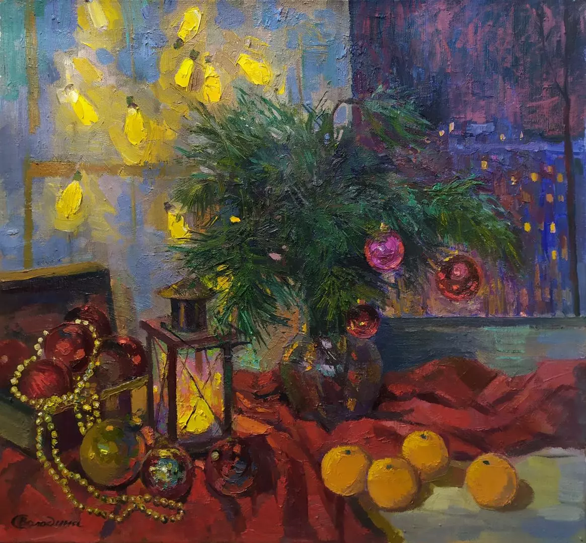 Картина. Светлана Володина Новогодний, холст, масло, 60х65 см. Авторская живопись.