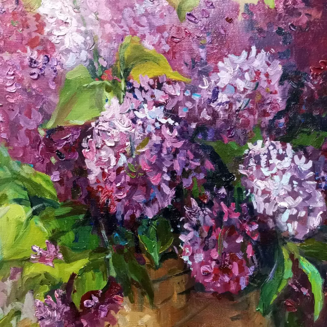 Картина. Светлана Соловьева. Букет сирени.  Холст, масло. 45х50 см. Авторская живопись.