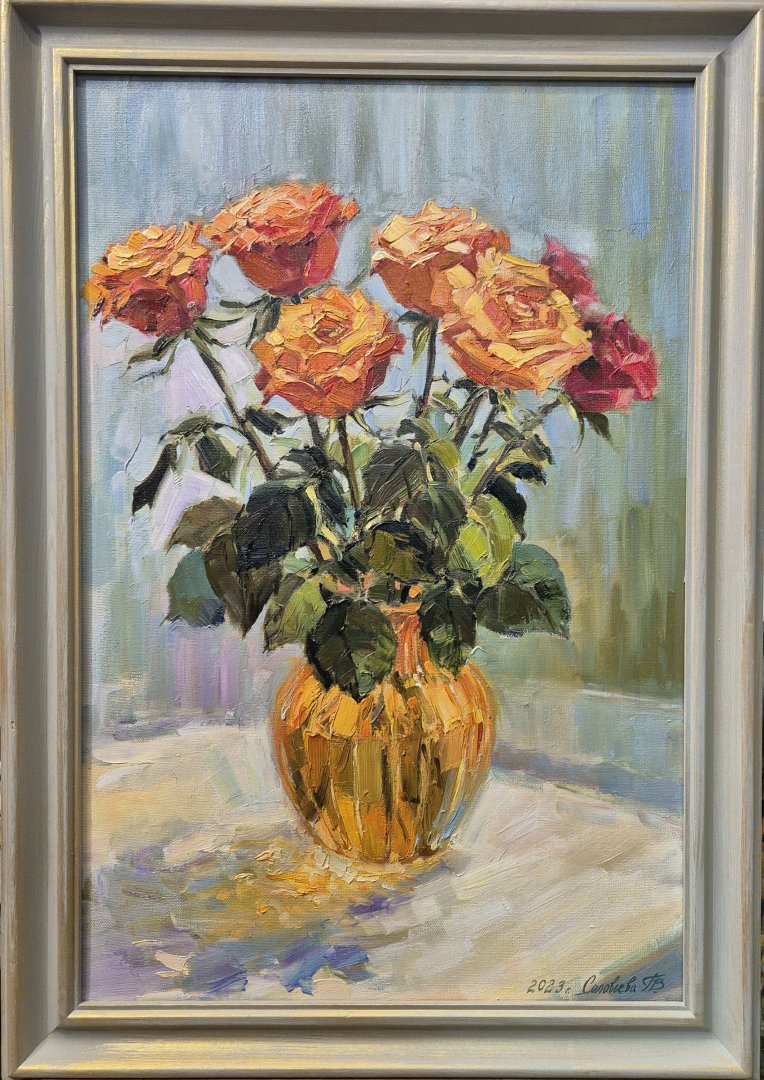 Картина. Галина Соловьёва. Оранжевый букет. Холст, масло. 60х40см. Авторская живопись.