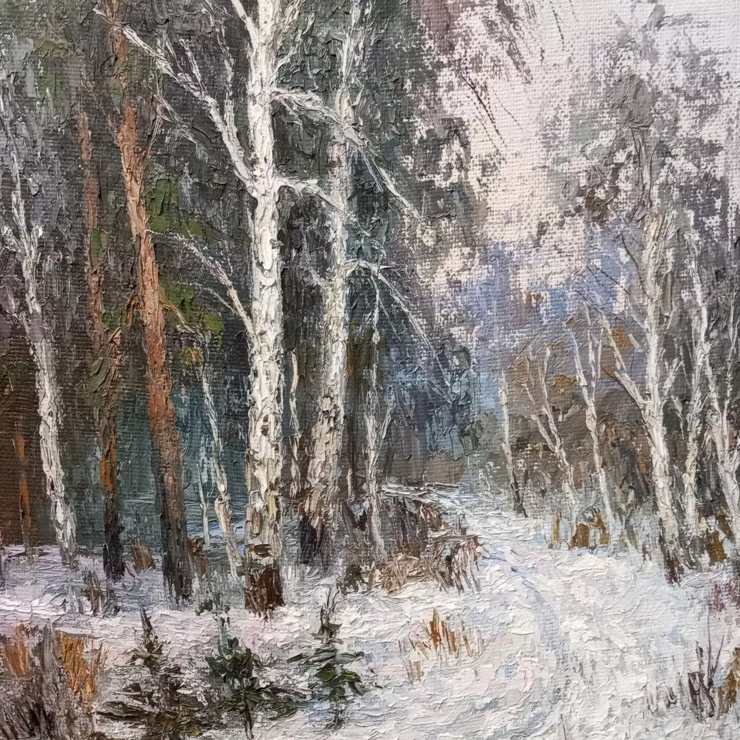 Картина. Стефан Домусчи.Березы у дороги. Холст, картон, масло. 61х41 см. Авторская живопись.